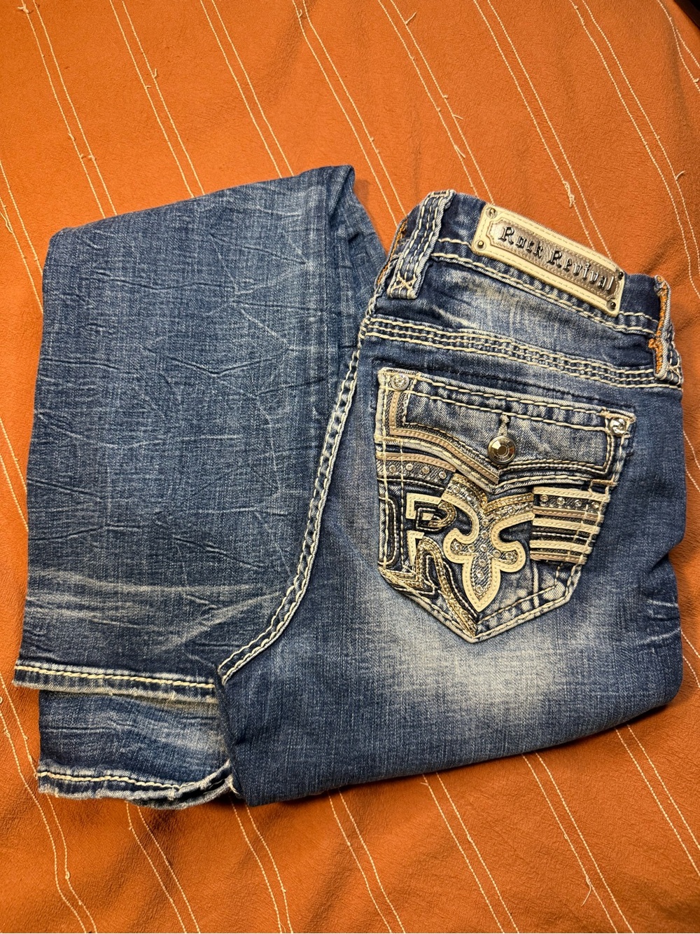 Rock Revival Blue Embroidered Bootcut Jeans